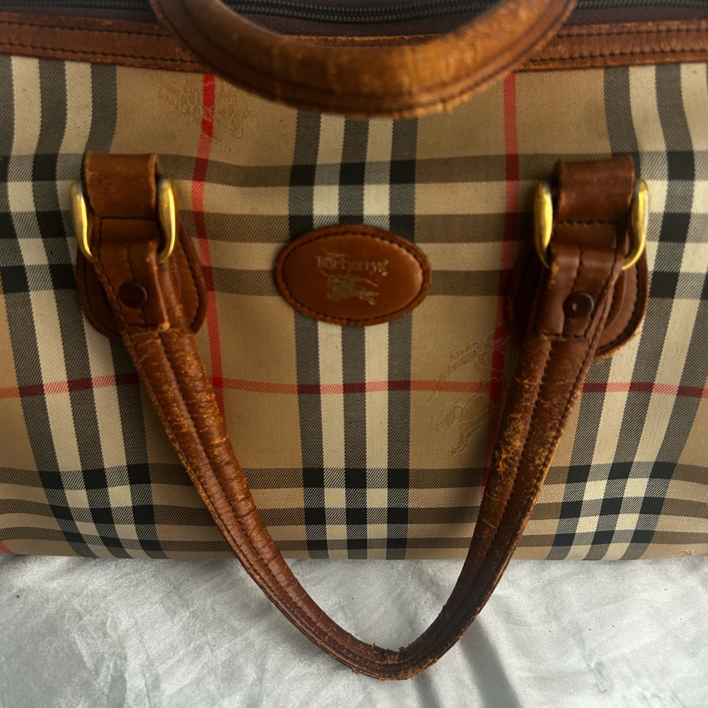 Burberry Brown and Tan Checkered Duffel/Tote bag - Picture 5 of 8